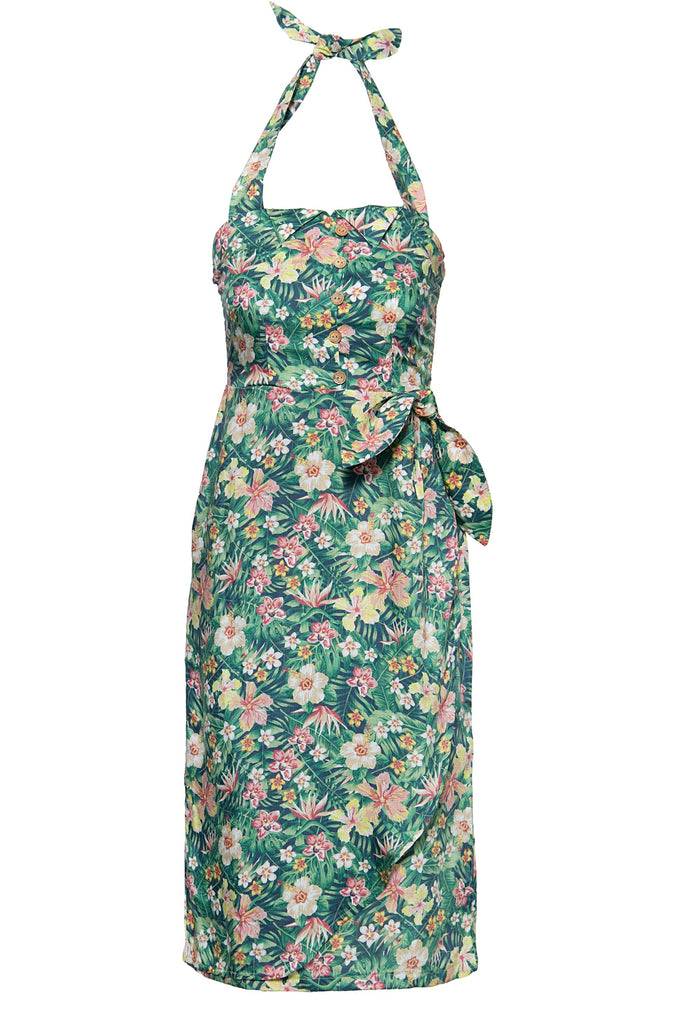 Queen Kerosin Sommerkleid mit tropischem Muster Im Verkauf