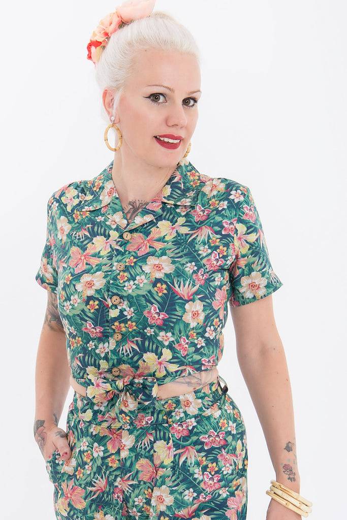 Queen Kerosin Bluse mit tropischem Muster Rabatte dieses Monats