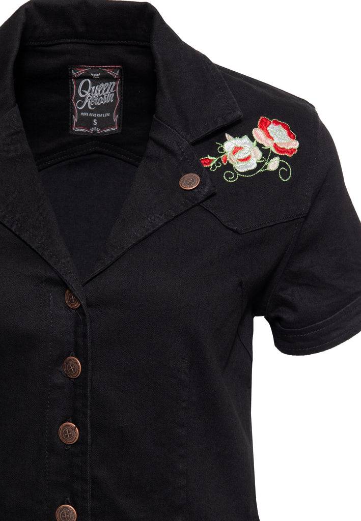 Queen Kerosin 50s Swing Jeanskleid mit Stickerei Limitierter Zeitrabatt
