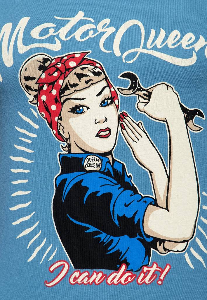 Queen Kerosin Print T-Shirt «Motor Queen I can do it» Sonderangebot