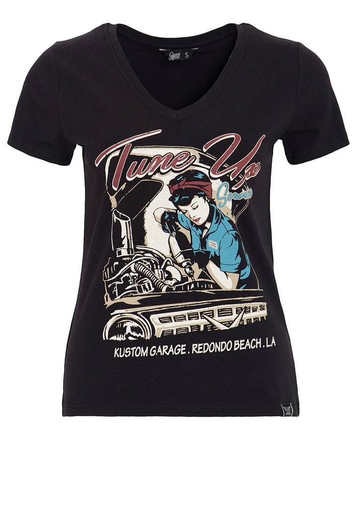 Queen Kerosin T-Shirt mit V-Ausschnitt «Tune Up» Rabatt