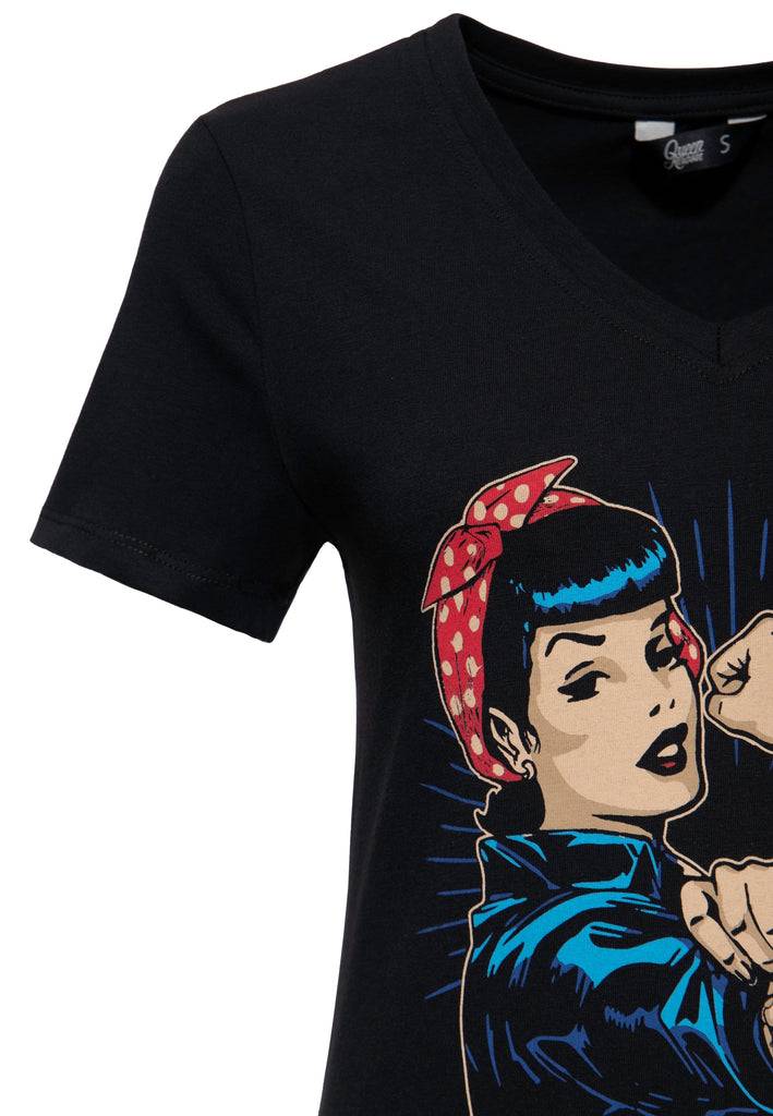 Queen Kerosin T-Shirt mit Retro-Print «We can do it» Günstig kaufen