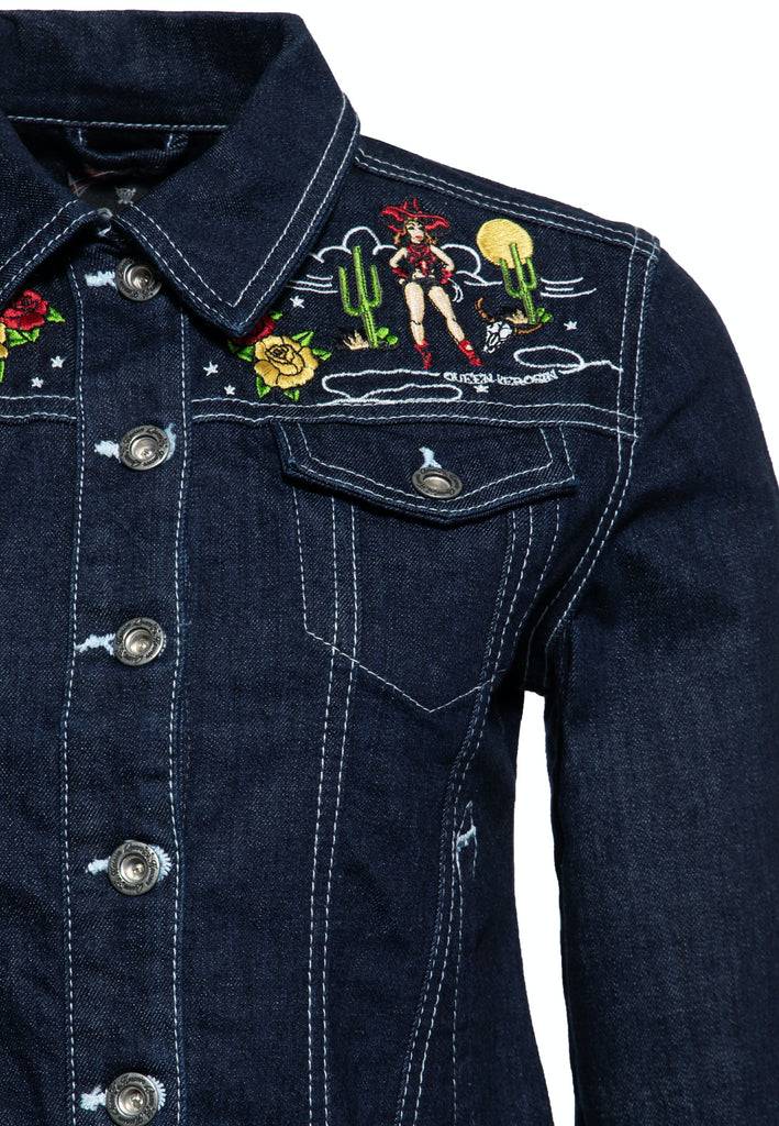 Queen Kerosin Denim Jeansjacke im Western-Style Flash Sale