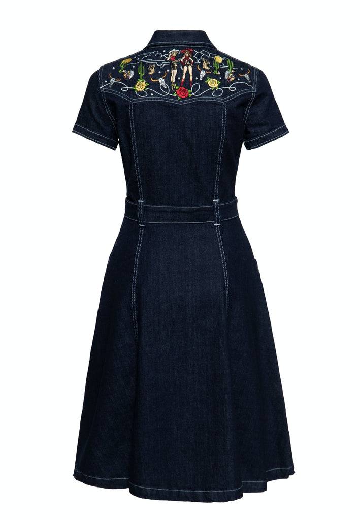 Queen Kerosin Swing Jeanskleid mit Stickereien Cyber Monday
