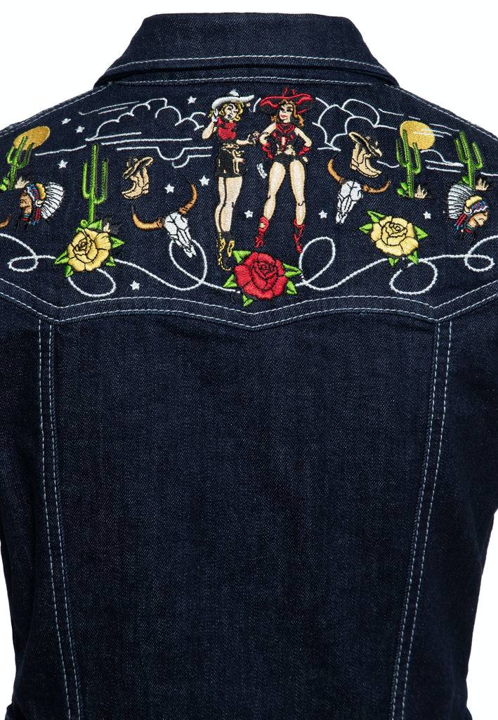 Queen Kerosin Swing Jeanskleid mit Stickereien Cyber Monday