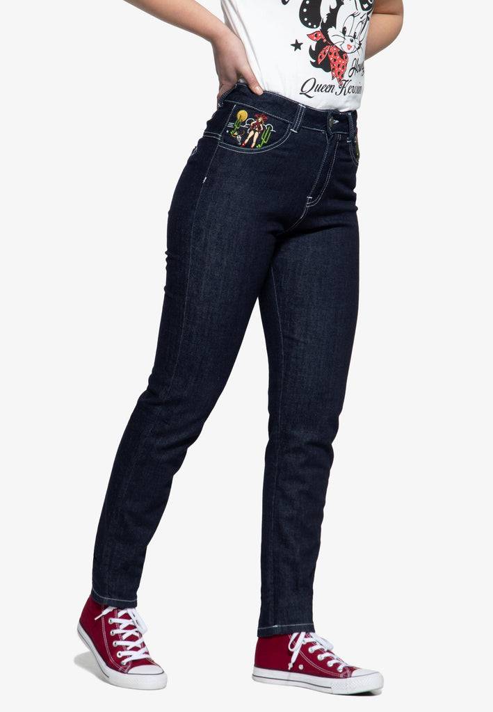 Queen Kerosin High Waist Jeanshose Tiefpreis