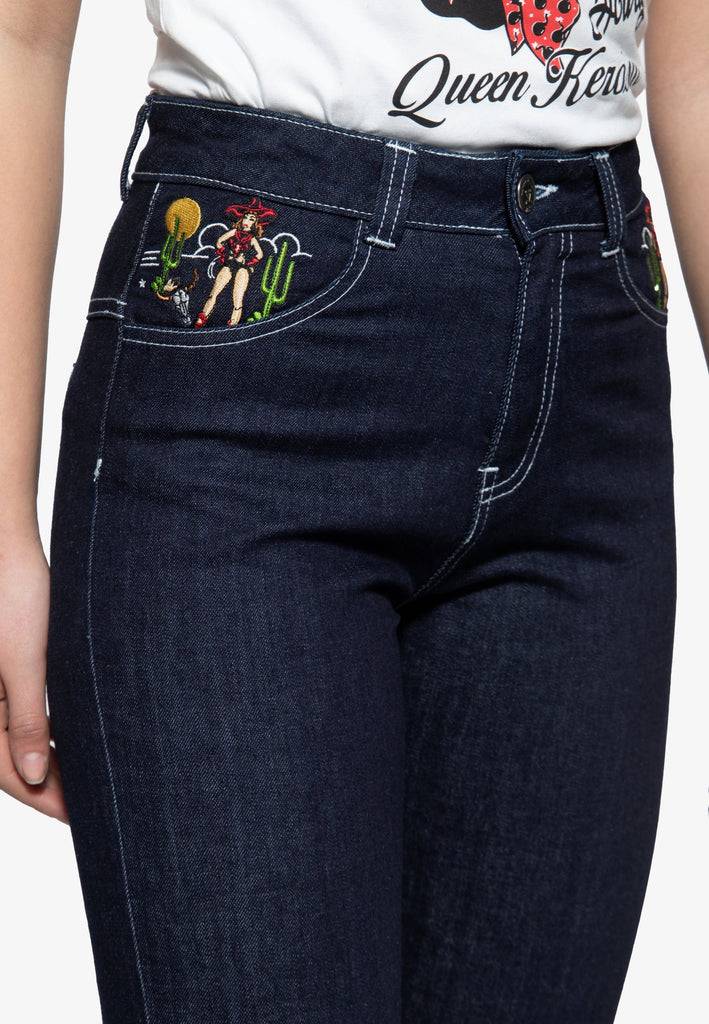 Queen Kerosin High Waist Jeanshose Tiefpreis
