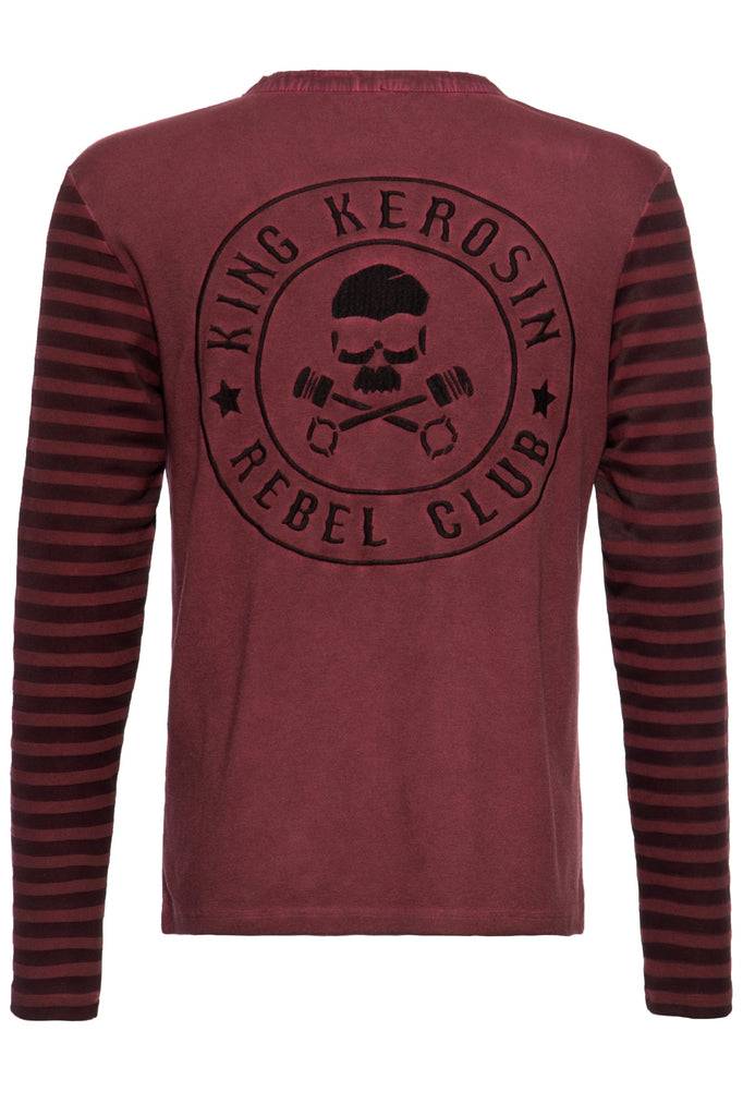 Queen Kerosin Longsleeve mit gestreiften Ärmeln und Stickerei im Rücken «Tough as Nails» Meist gekauft