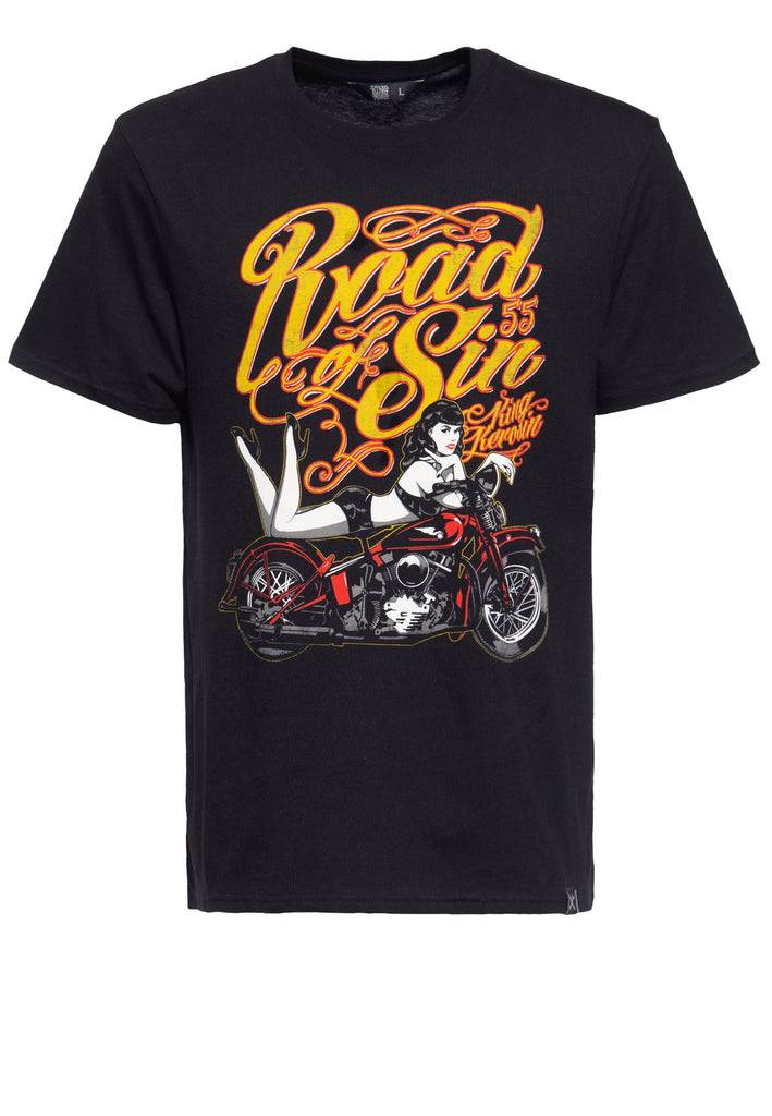 Queen Kerosin T-Shirt mit Print in der Front «Road of Sin» Kostenloser Versand