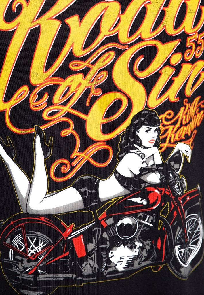 Queen Kerosin T-Shirt mit Print in der Front «Road of Sin» Kostenloser Versand