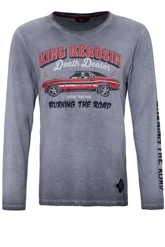 Queen Kerosin Longsleeve Shirt mit Prints und Oilwash-Effekten «Death Dealer» Versandkostenfrei