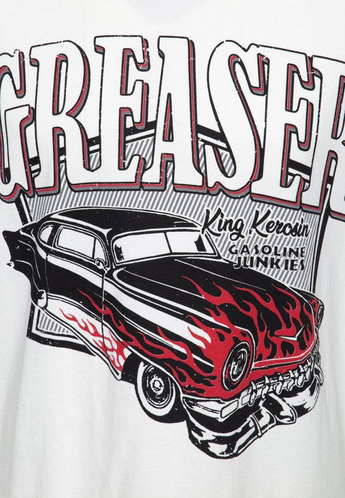 Queen Kerosin T-Shirt mit coolem Vintage-Print «Gasoline junkies» Osterangebot