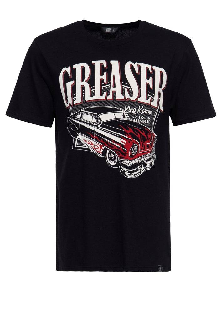 Queen Kerosin T-Shirt mit coolem Vintage-Print «Gasoline junkies» Osterangebot