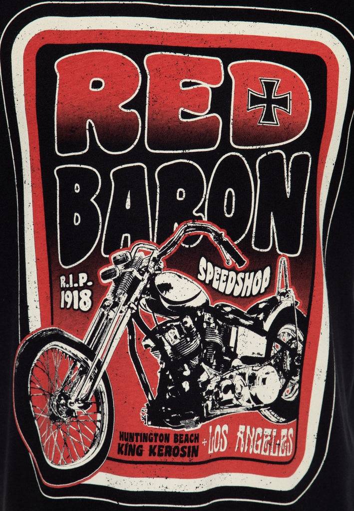 Queen Kerosin T-Shirt aus Baumwolle mit Print «Red Baron Speedshop» Muttertagsangebot