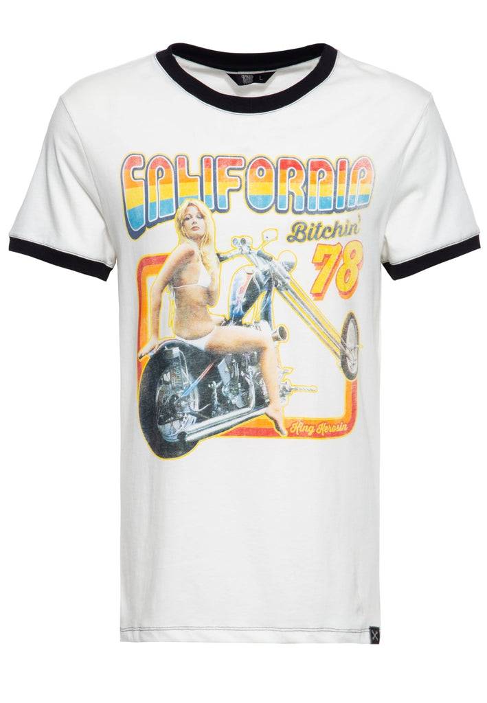 Queen Kerosin Kontrast T-Shirt «California Bitchin» Valentinstagsangebot