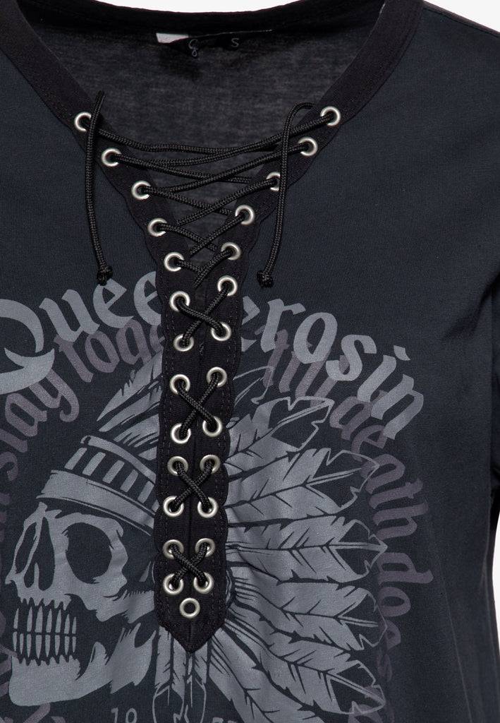 Queen Kerosin Loose Fit Longshirt «Indian Rider Queen» Exklusive Angebote