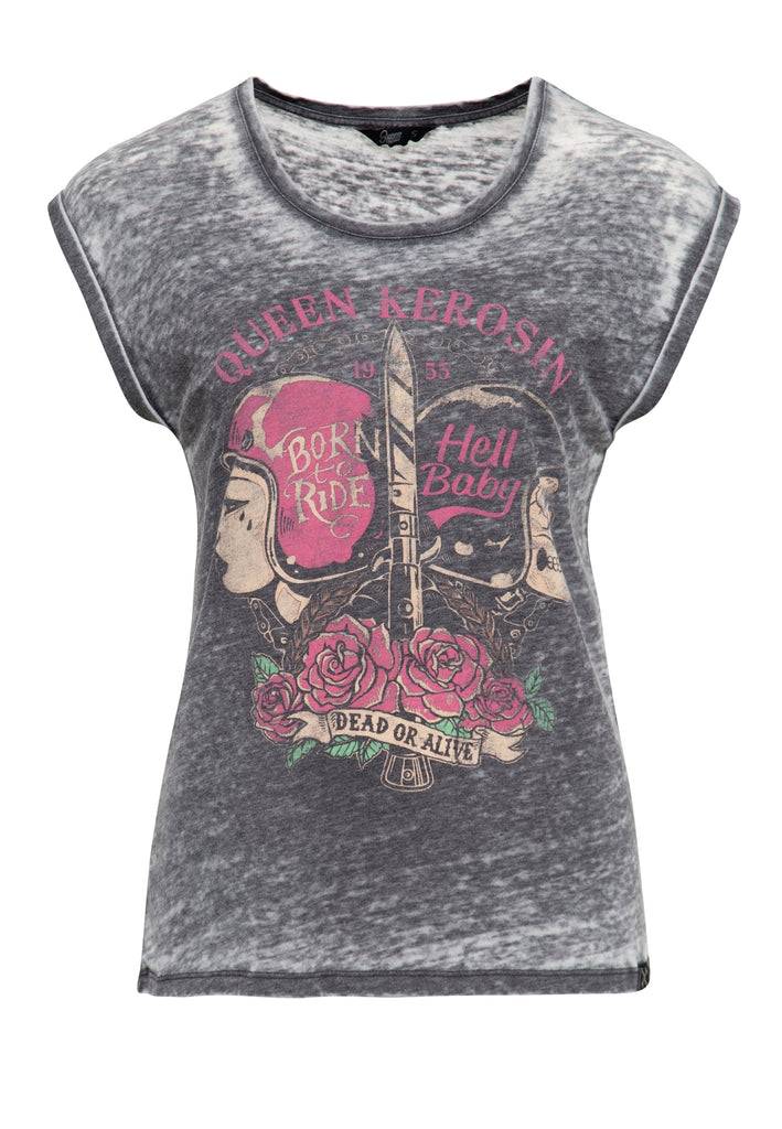 Queen Kerosin Enzyme Wash T-Shirt «Hell Baby» Neuheiten