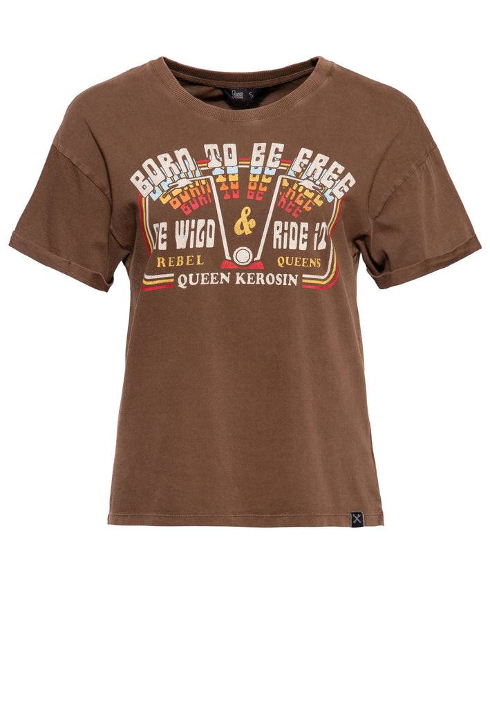 Queen Kerosin Acidwash T-Shirt «Free Born» Saisonale Angebote