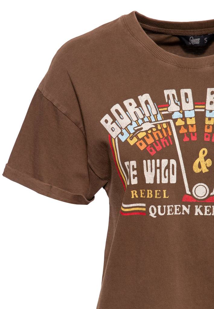 Queen Kerosin Acidwash T-Shirt «Free Born» Saisonale Angebote
