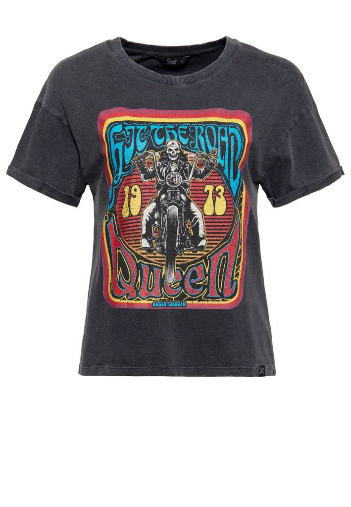 Queen Kerosin Acid Wash T-Shirt «Hit the Road Queen» Räumungsverkauf
