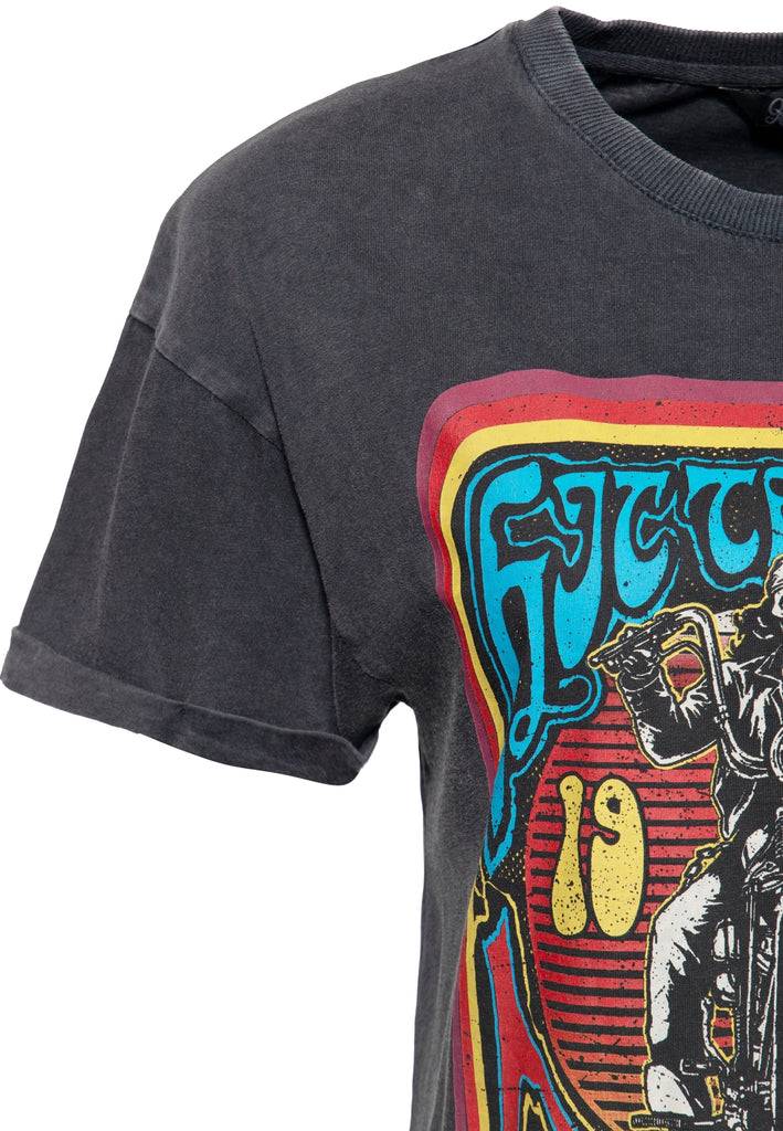 Queen Kerosin Acid Wash T-Shirt «Hit the Road Queen» Räumungsverkauf