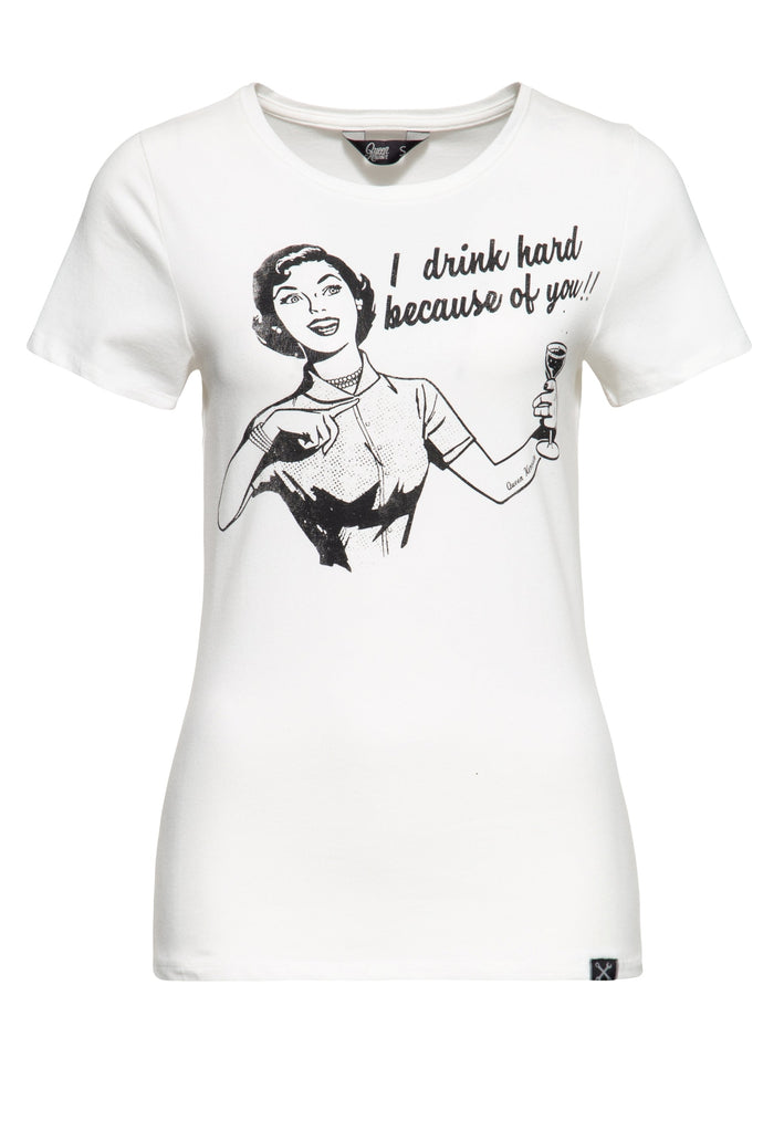 Queen Kerosin Retro T-Shirt «I drink hard» Sonderangebote