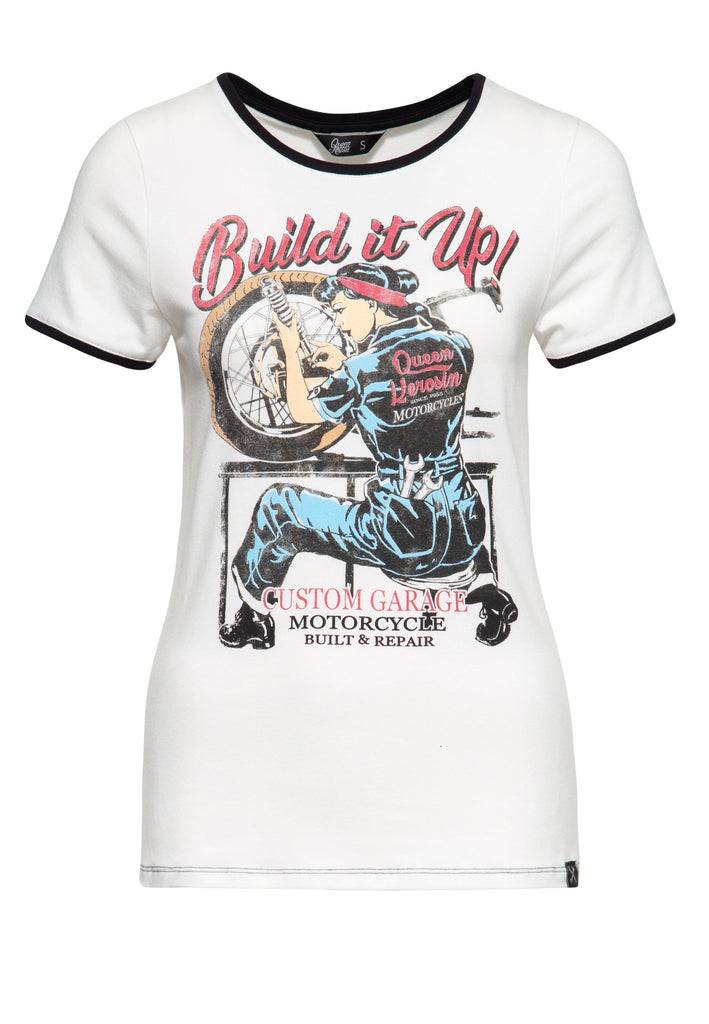 Queen Kerosin Vintage Contrast T-Shirt «Built it up!» VIP-Rabatte
