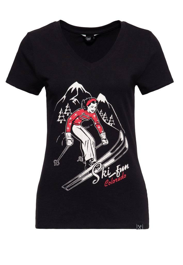 Queen Kerosin Print T-Shirt «Ski Fun» Tiefpreis