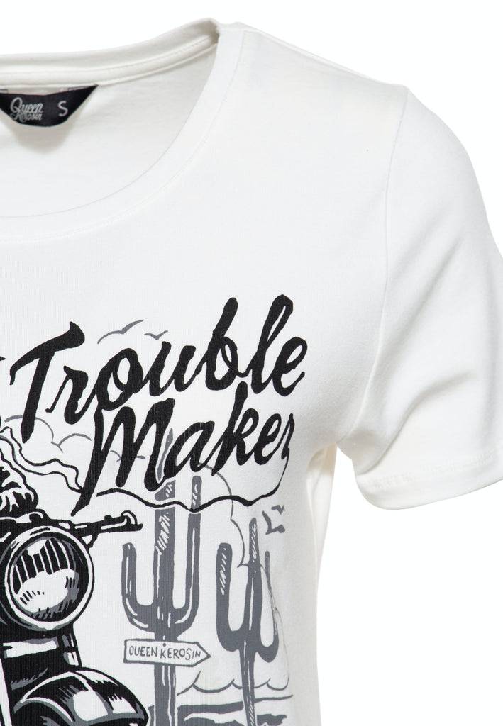Queen Kerosin Slim Fit Print Shirt mit Frontmotiv «Trouble Maker» Sonderangebot der Fabrik
