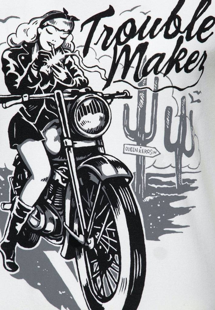 Queen Kerosin Slim Fit Print Shirt mit Frontmotiv «Trouble Maker» Sonderangebot der Fabrik