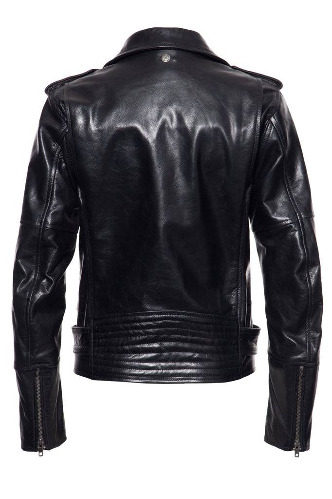 Queen Kerosin Lederjacke mit Bikerkragen und Gürtel am Saum Vierteljährliche Förderung
