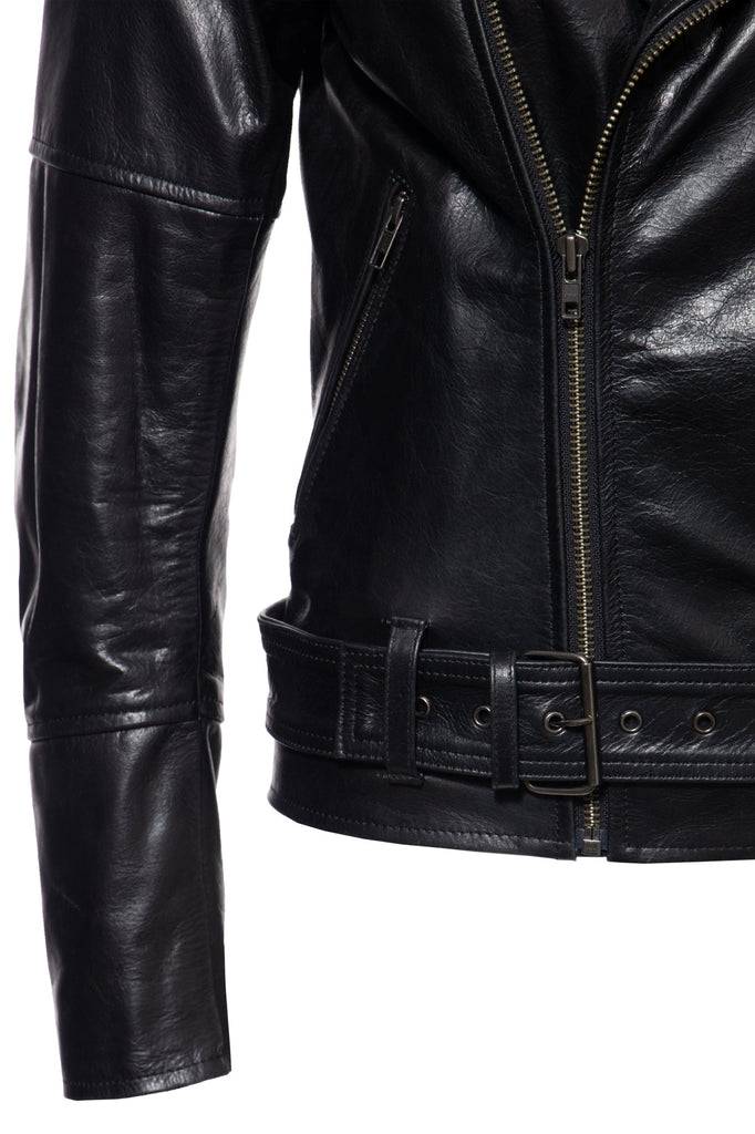 Queen Kerosin Lederjacke mit Bikerkragen und Gürtel am Saum Vierteljährliche Förderung