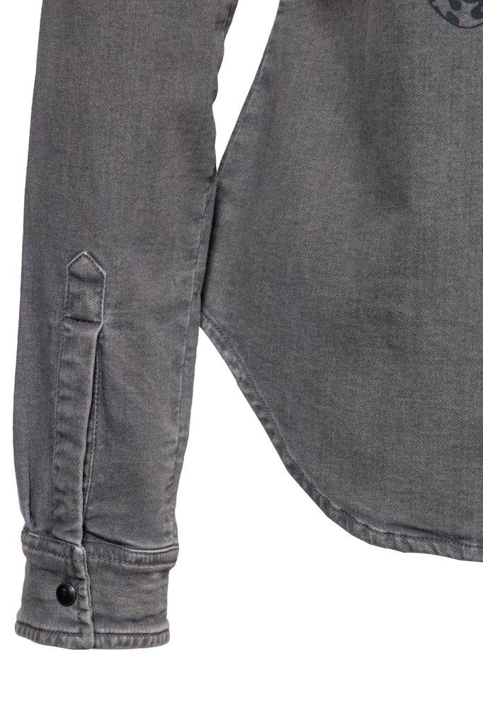 Queen Kerosin Denim-Bluse mit legerem Waschungseffekt und Backprint Super Rabatt