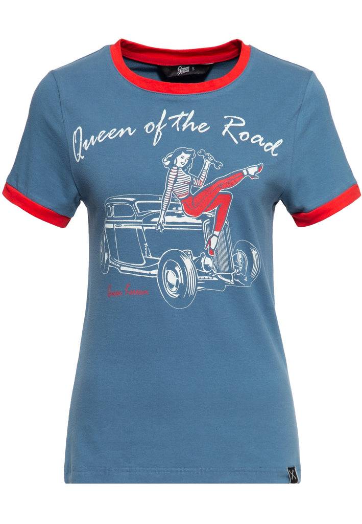 Queen Kerosin Vintage Contrast T-Shirt «Queen of the Road» 50% Rabatt mit kostenlosem Versand
