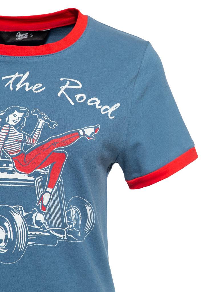 Queen Kerosin Vintage Contrast T-Shirt «Queen of the Road» 50% Rabatt mit kostenlosem Versand