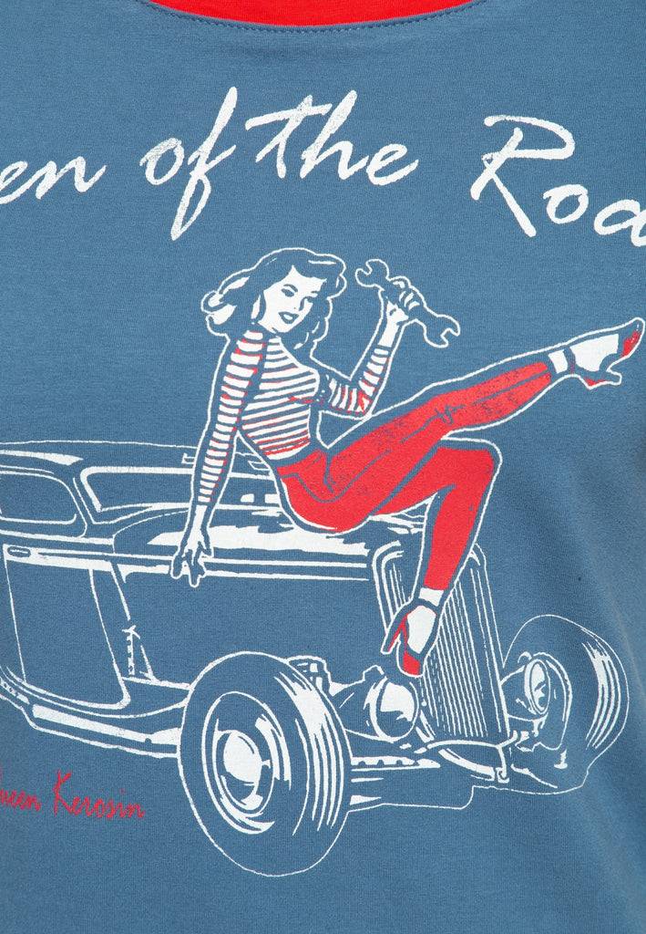 Queen Kerosin Vintage Contrast T-Shirt «Queen of the Road» 50% Rabatt mit kostenlosem Versand