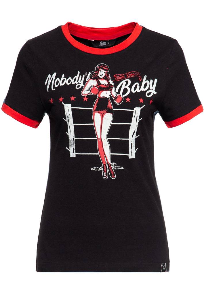 Queen Kerosin Vintage Contrast T-Shirt «Nobody`s Baby» Clearance-Verkauf