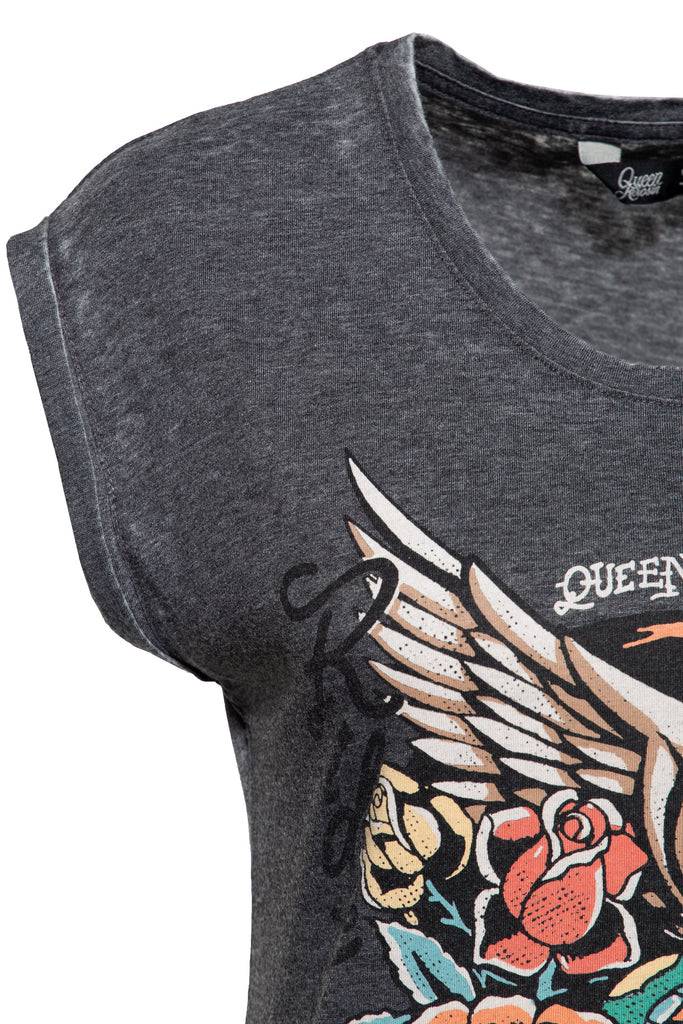 Queen Kerosin Sleveless Enzymewash Shirt «Snake Girl» Begrenzt auf 3 Tage