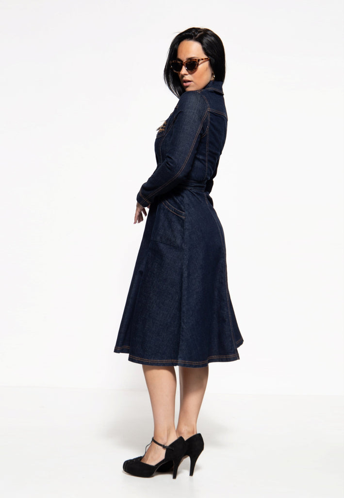 Queen Kerosin Denim Swing-Dress «Q Crown» Blitzverkäufe