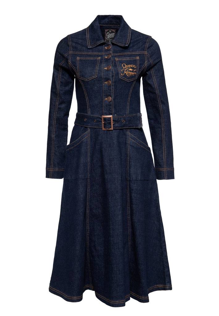 Queen Kerosin Denim Swing-Dress «Q Crown» Blitzverkäufe