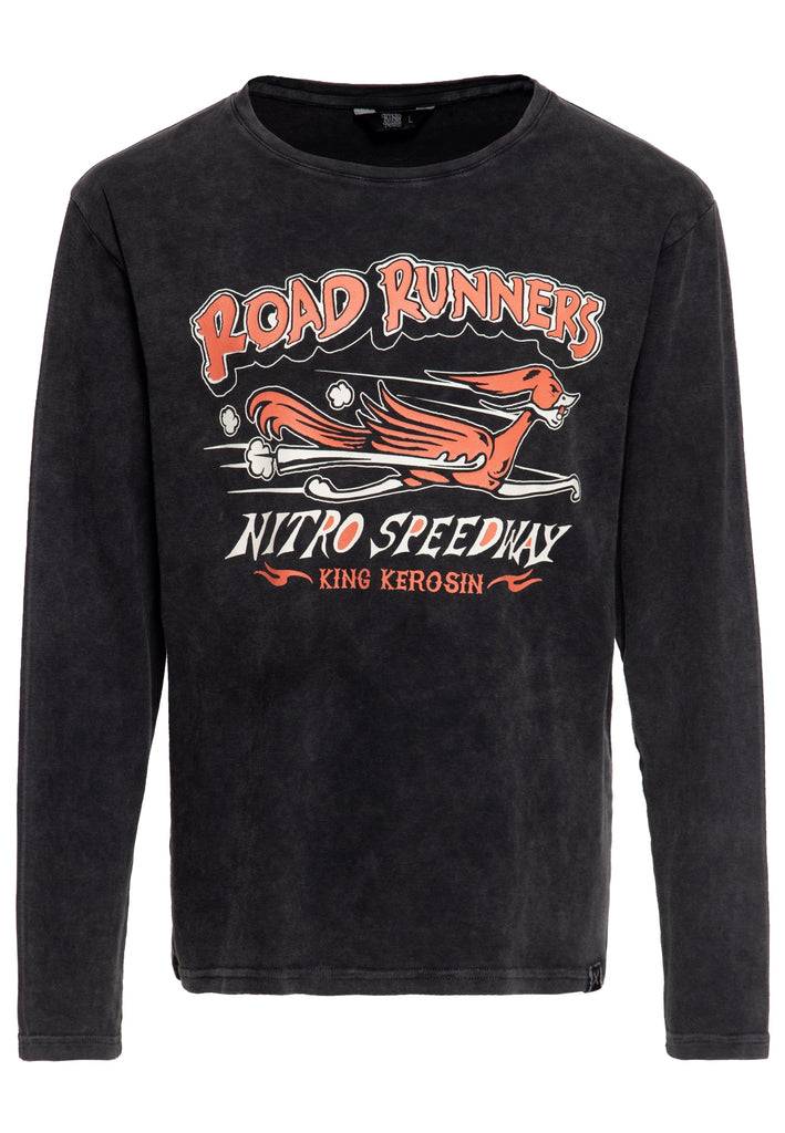 Queen Kerosin Acid washed Longsleeve «Road Runners» Heißer Verkauf