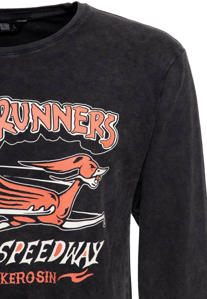 Queen Kerosin Acid washed Longsleeve «Road Runners» Heißer Verkauf
