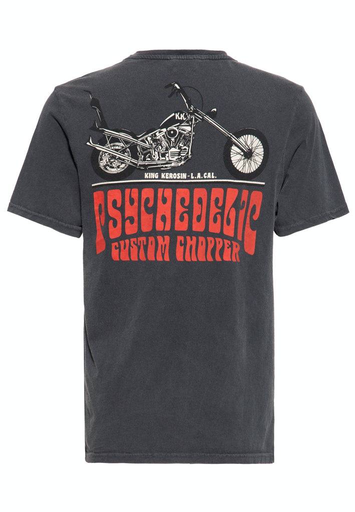 Queen Kerosin Acid Wash Print T-Shirt «Psychedelic Custom Chopper» Exklusive Angebote