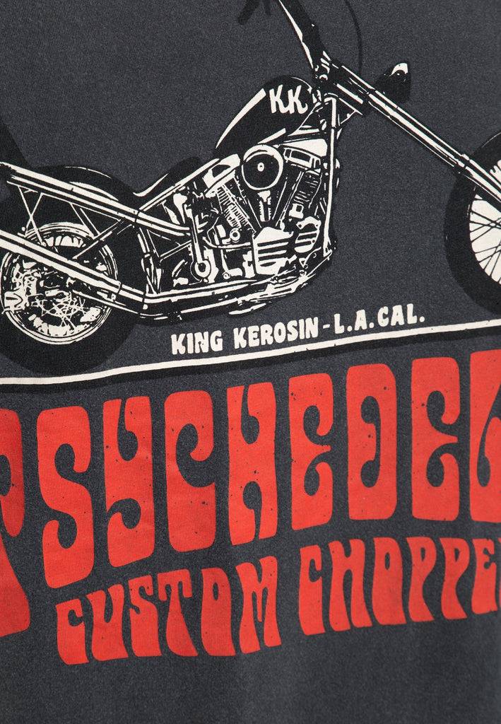 Queen Kerosin Acid Wash Print T-Shirt «Psychedelic Custom Chopper» Exklusive Angebote