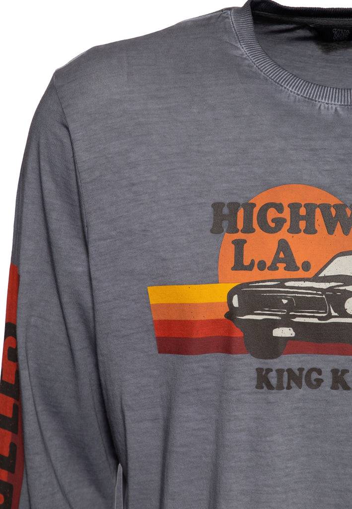 Queen Kerosin Acid Wash Longsleeve «Highway to LA» Kostenlose Rückgabe