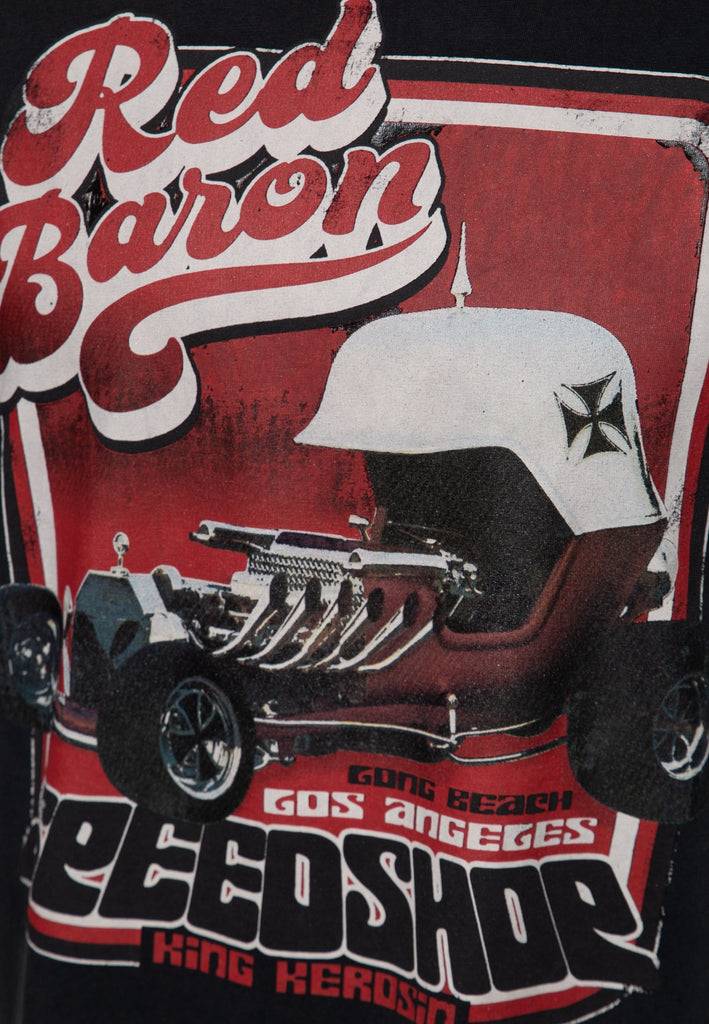 Queen Kerosin Acidwash T-Shirt «Red Baron Long Beach» Bis zu 50% Rabatt