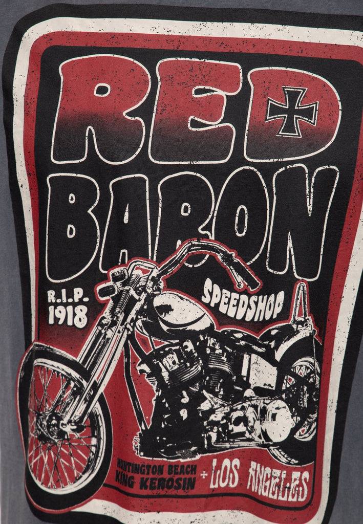 Queen Kerosin Acid washed T-Shirt «Red Baron Speedshop» Bis zu 60% Rabatt