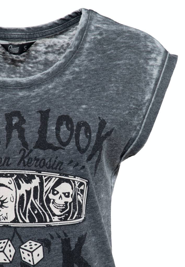 Queen Kerosin T-Shirt Enzyme Wash «Never Look Back» Sonderangebot der Fabrik