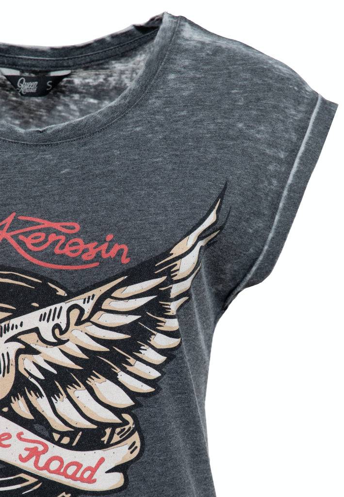 Queen Kerosin T-Shirt Enzyme Wash «Hit The Road Wheel» Vierteljährliche Förderung