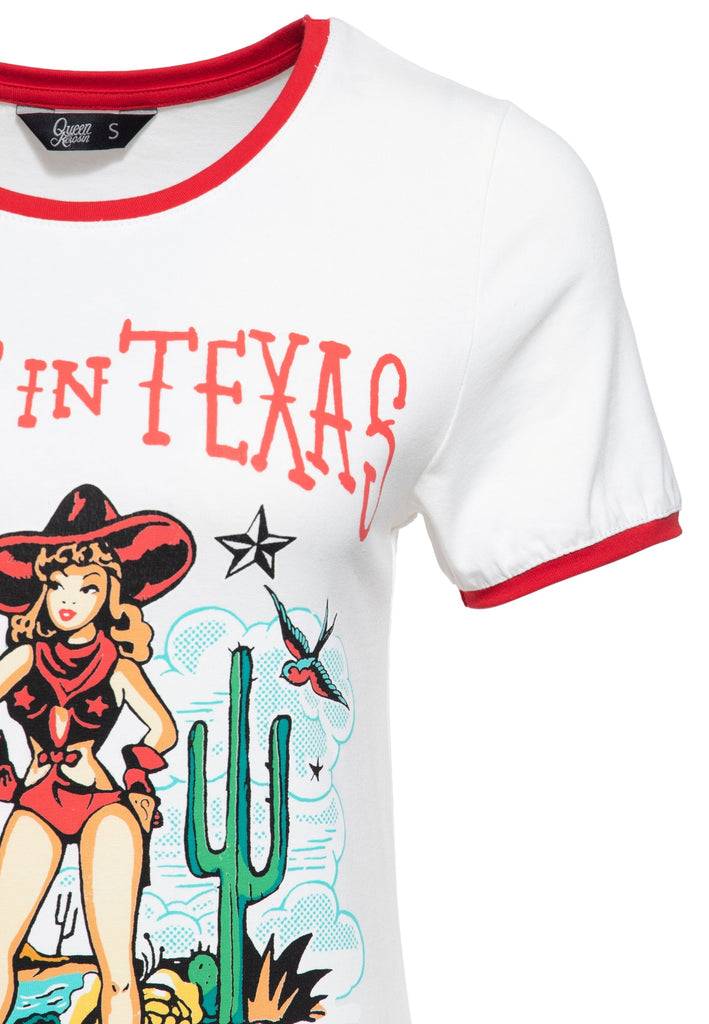 Queen Kerosin Contrast T-Shirt «Deep in Texas» Nur noch ein Tag übrig
